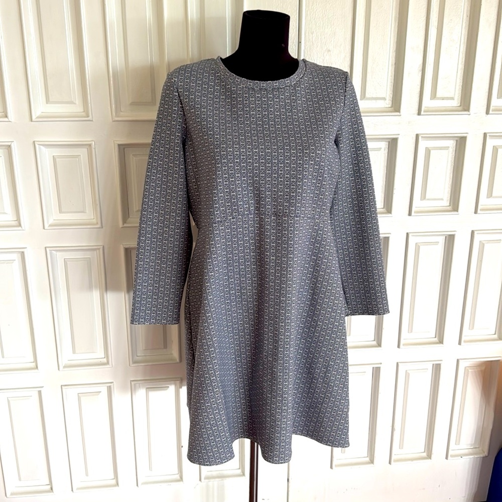 TORY BURCH Corinne Ivory Midnight Navy Gemini Link Print Dress Size XL